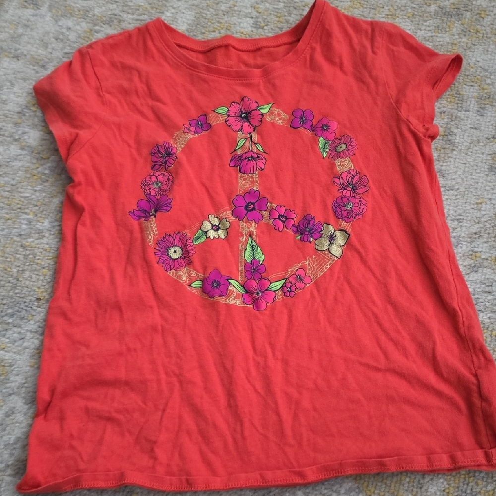 Red Floral Peace Sign T-Shirt